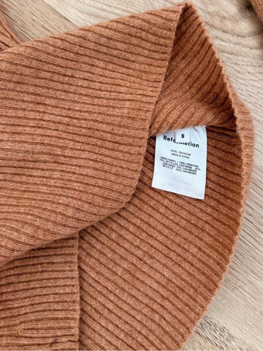 Reformation Ribbed Square-Neck Long Sleeve Top - Rust - Picture 4 of 6